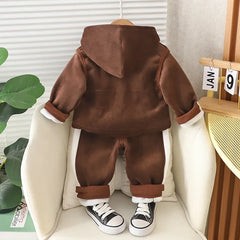 Baby Boys Clothing Set Autumn Winter Cartoon Lion Fleece Thick Hooded Jacket Coat Pants 3Pc Suit for 1-4 Years Kids Warm Outfits