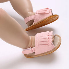 Summer Baby Girl Sandals Solid Fashion Outdoor Tassel Leather Sandal Anti-Slip