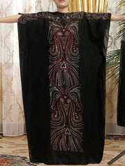 Abayas For Women Dubai With Hijabs Black Round Neck Embroidered Loose African