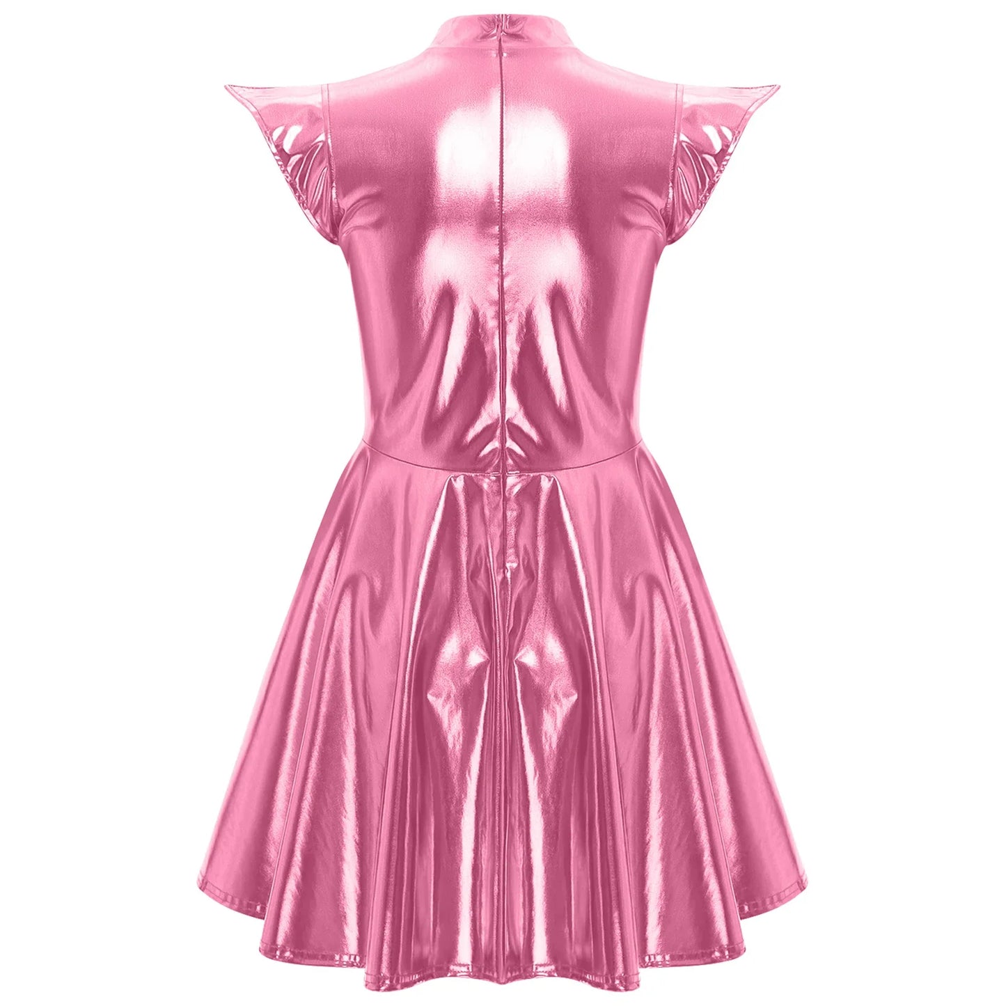 Womens Cocktail Dress Shiny Metallic Dress Alien Space Cap Sleeve High Waist A-line Dress for Halloween Party High Street Dress