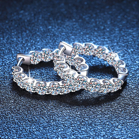 Serenty 2.6cttw D Color 3mm All Moissanite Hoop Earrings For Women S925 Silver Bull Head Wedding Stud Earring Plated 18K Jewelry