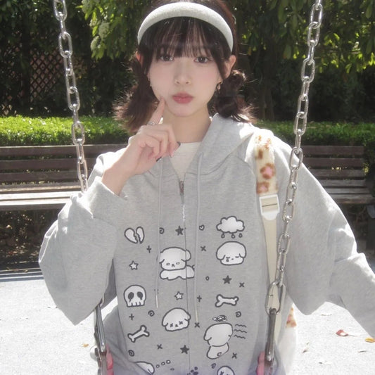 Harajuku Zip Up Hoodie Streetwear Letter Printed Long Sleeve Sweatshirts Gothic Punk Y2k Autumn Winter Female Hoodie Women Tops