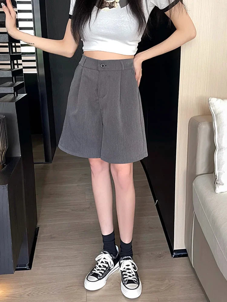 Large Size Women Summer Casual Suit Shorts Lady Comfortable Office Work Wide Leg Short Pants Female Daily Baggy Versatile Pants