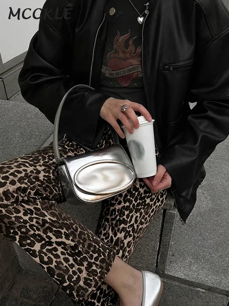 Leopard Print Jeans Trousers Women Elegant Slim Button Zipper Pencil Pants
