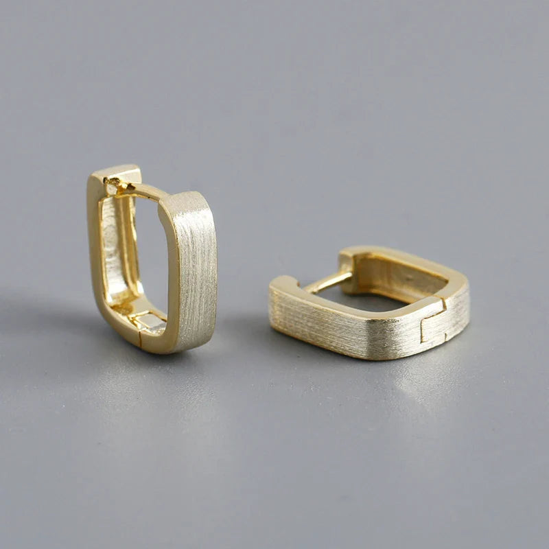 WANTME 925 Sterling Silver Fashion Matte Square Ear Clasps for Women European Statemnet Gold Huggies Hoop Earring Jewelry Gift