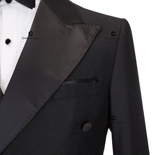 Elegant Tuxedo Suits for Men Double Breasted Black Satin Collar Jacket Pant