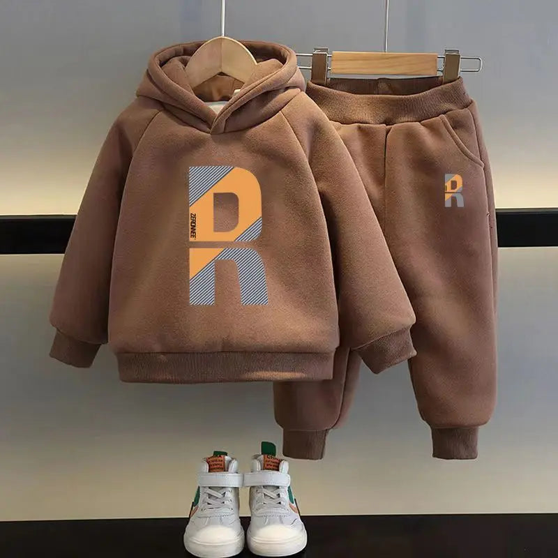 2023 New Boys Suit Autumn Winter Kids Warm Thicken Fashionable Set Children Cotton Sweatshirt And Pants 2Pcs Outfits For 2-10Y