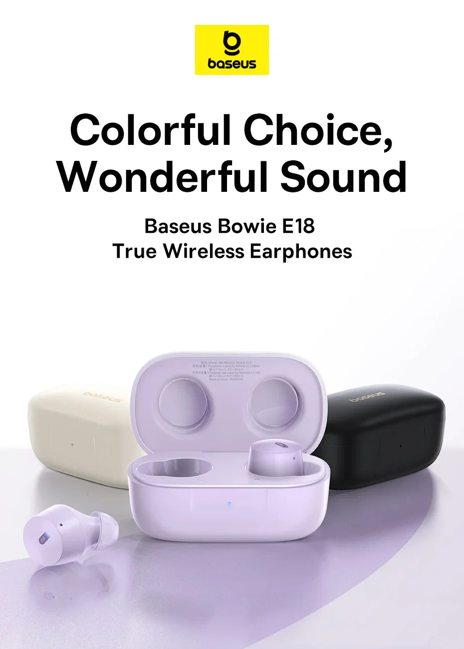 Baseus Bowie E18 True Wireless Earbuds Bluetooth 5.3 AI ENC Earphones 25H Long Playtime IPX4 Waterproof Mini bean earbud