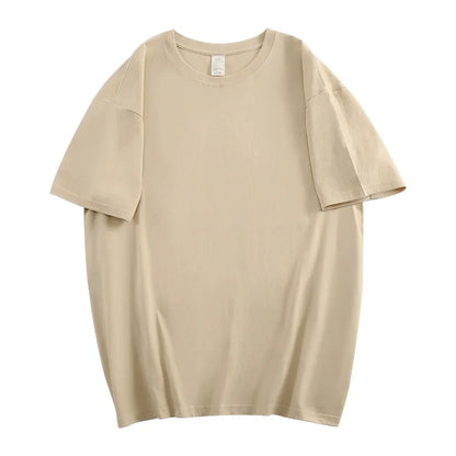 100% Cotton Men's Women Summer T-shirt Loose Short-sleeved Casual Basic T-Shirt Round Neck Solid Color Breathable Unisex Tops