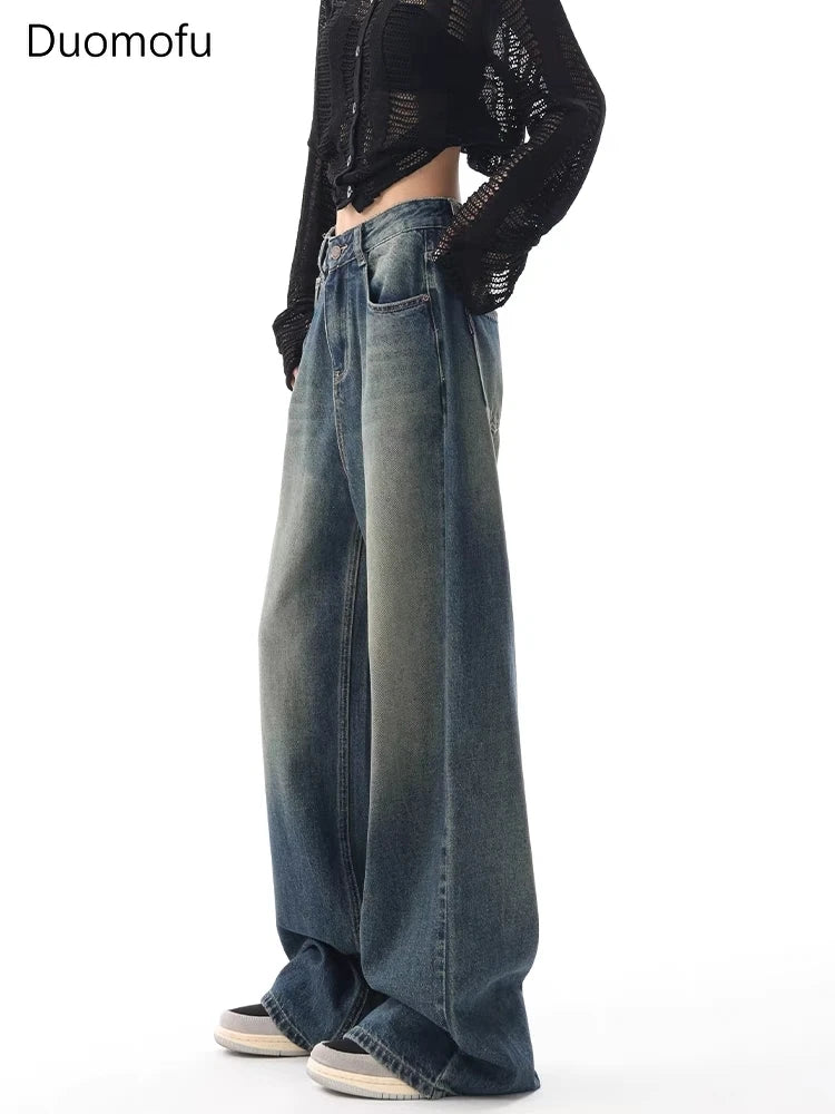 Autumn Vintage Chicly Slim Button Female High Waisted Jeans