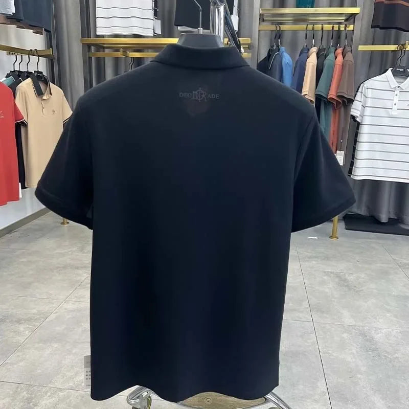 Premium 100% cotton men's short sleeve polo shirt luxury fashion brand letter embossed summer new business casual lapel T-shirt