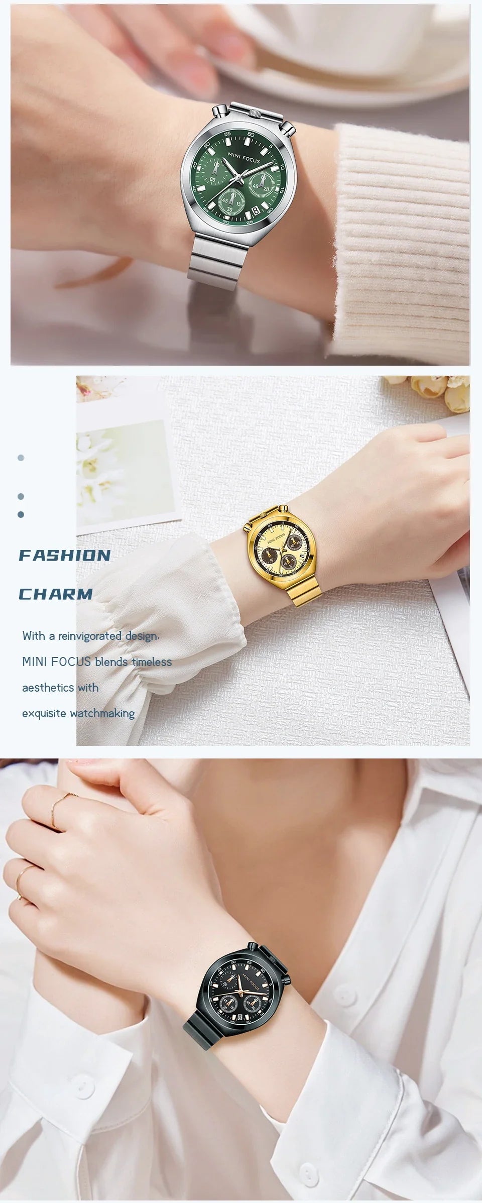 MINI FOCUS Fashion Gold Watch Women Watches Ladies Creative Steel Women's Bracelet Watches Female Waterproof Clock Reloj Mujer