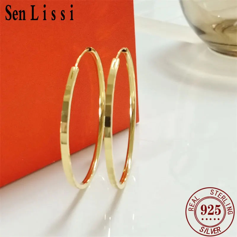 Senlissi - New Fashion 18K Gold Plated Hoop Earrings For Women 925 Sterling Silver Earring Cерьги Kольца Jewelry Girlfriend Gift