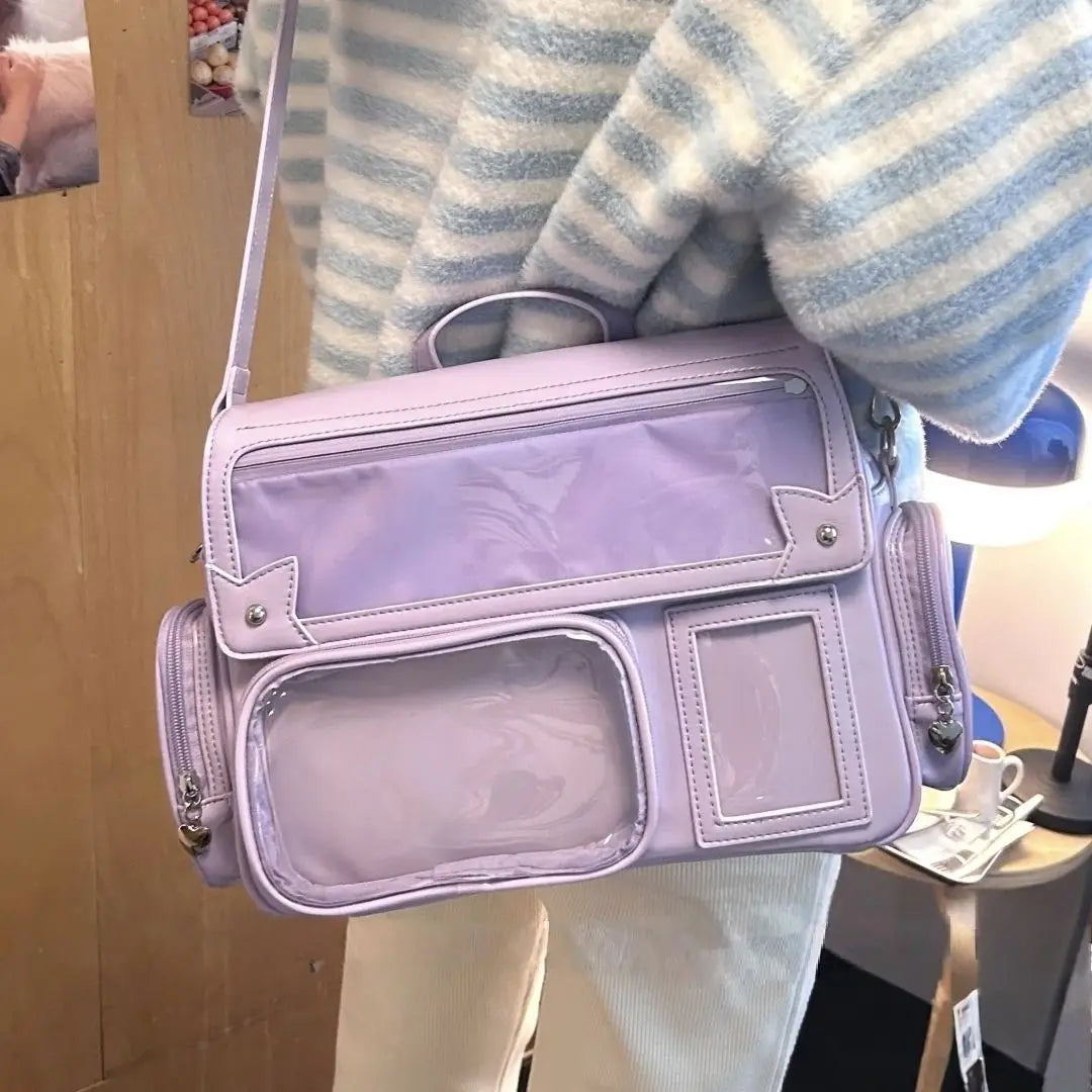 Japanese Solid Color Backpack Women Square Leather Y2K Mochilas Mujer Harajuku Large Capacity Ita Bag Anime Handle Crossbody