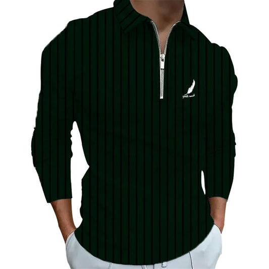 Sportswear Business Casual Men's Polo Shirt Long Sleeve Party Outdoor Office Fall & Winter Print Turndown Zipper Polyester