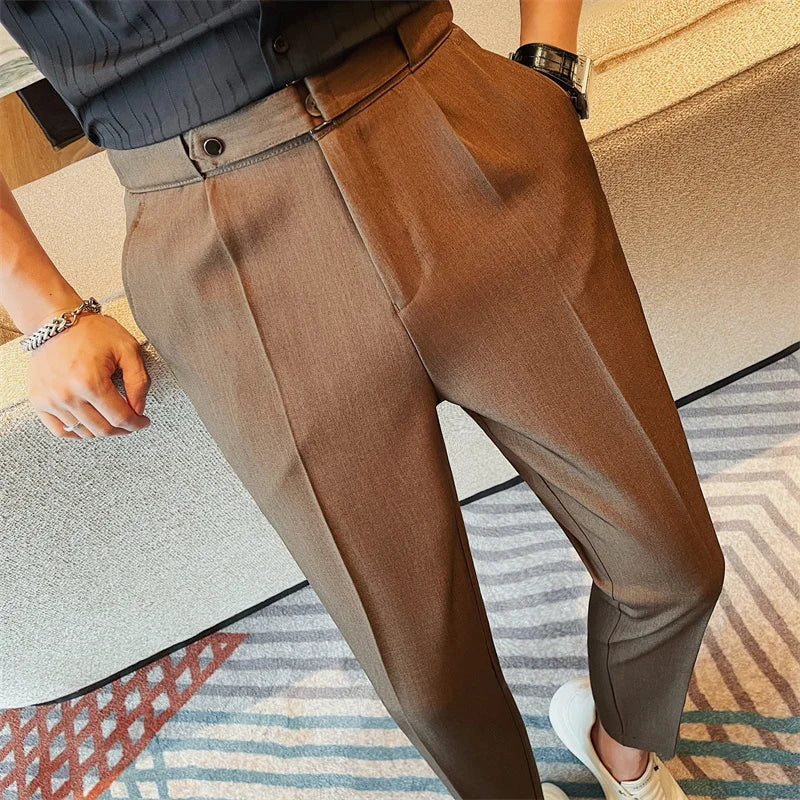 2024 Summer Fashion Belt Design Suit Pant High-waist Solid Color Business Slim Fit