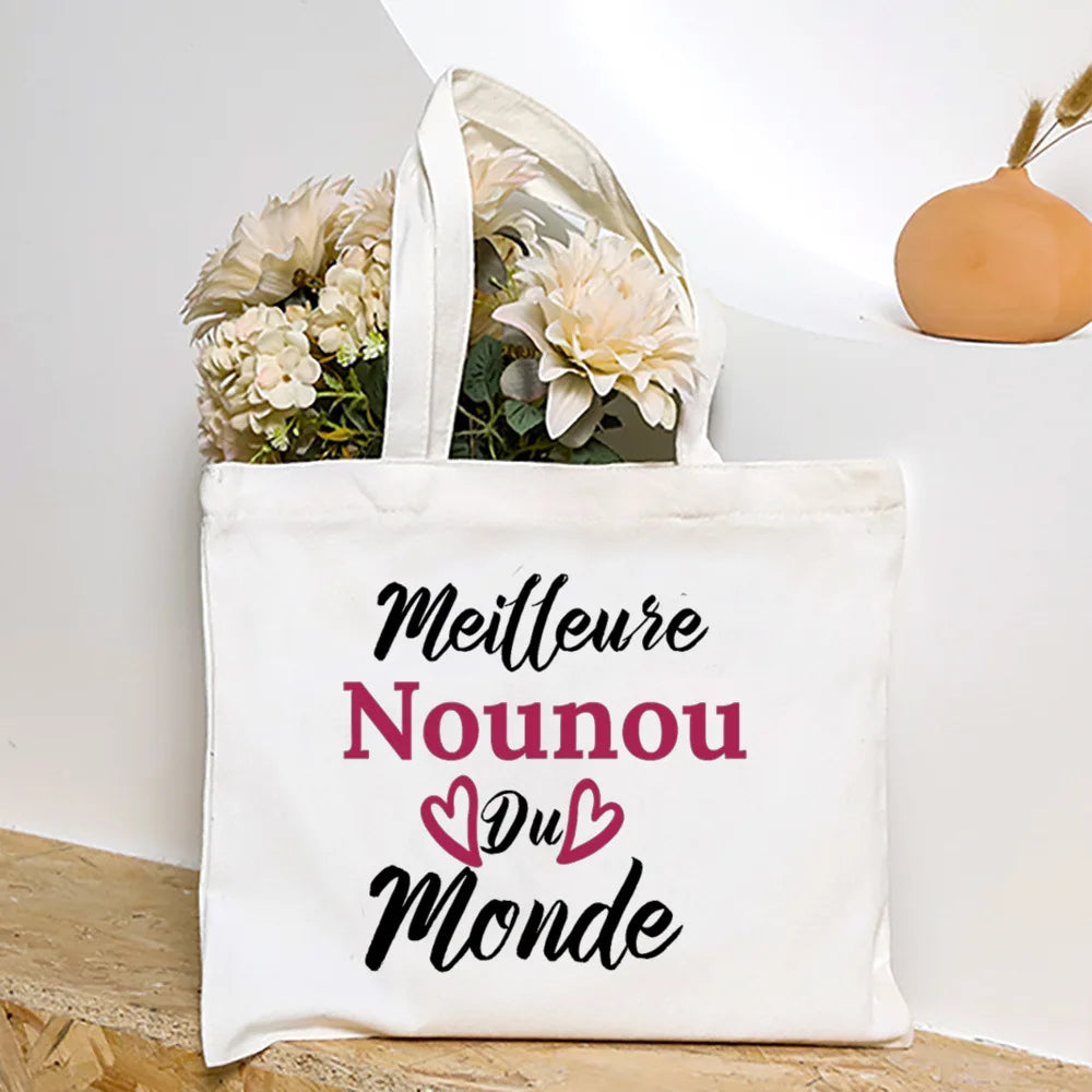 Merci Nounou French Printed Women Shoulder Bag Canvas Tote Bag Female