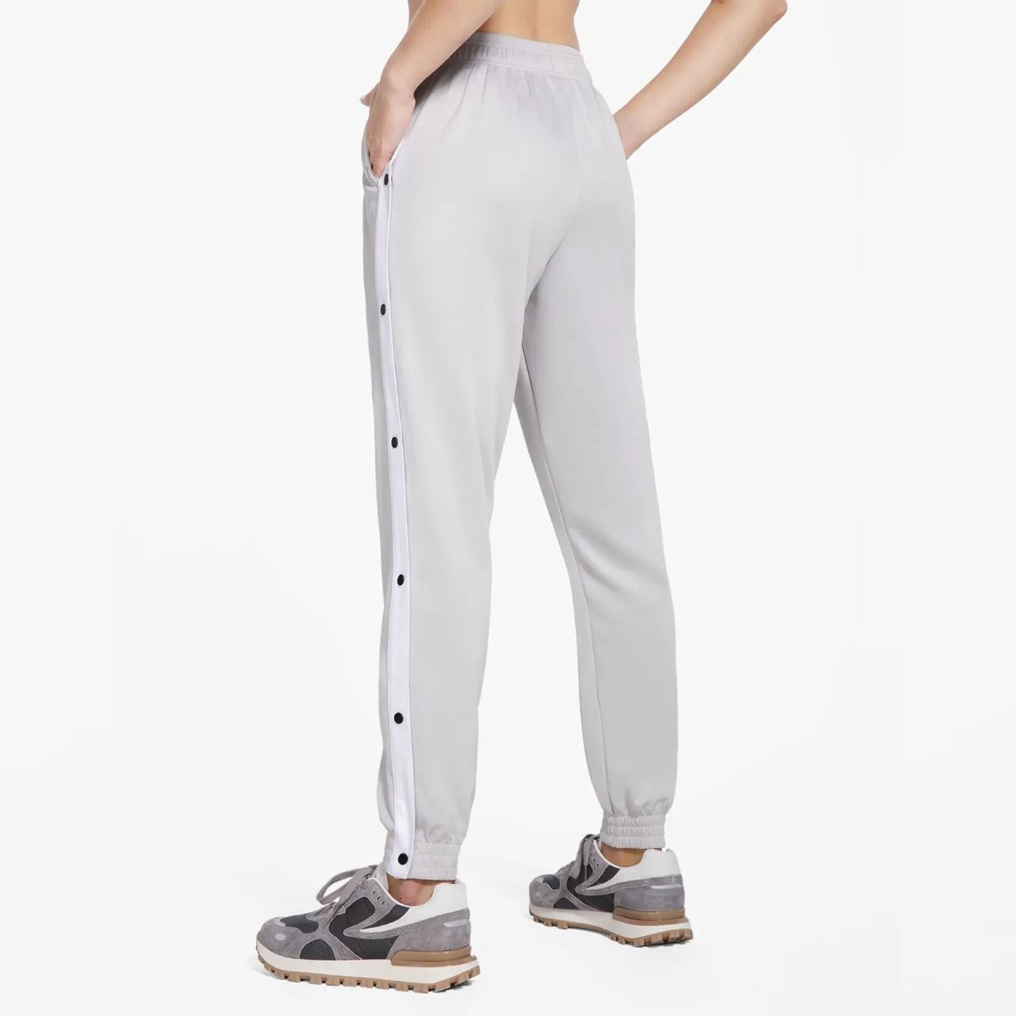 Open Side Women Long Pants Button Workout Sweatpants With Pockets Straight Fitness