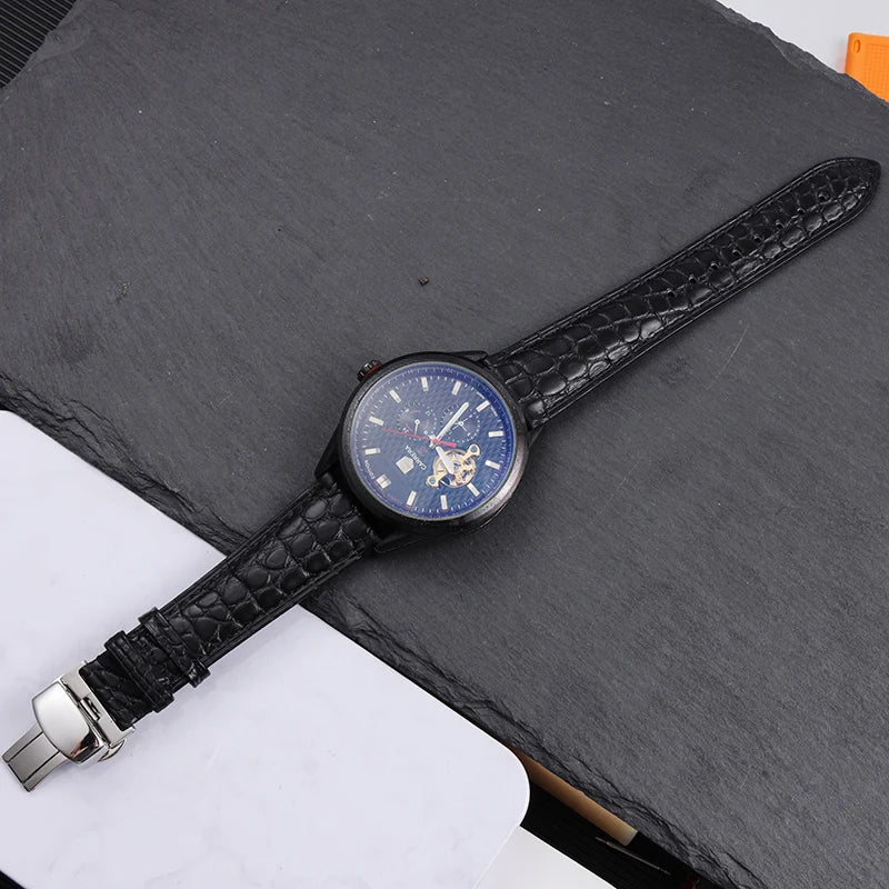 High quality Two-sided Crocodile Skin leather watch strap Butterfly clasp 19mm 20mm 21mm 22mm men metal Watchband soft bracelet
