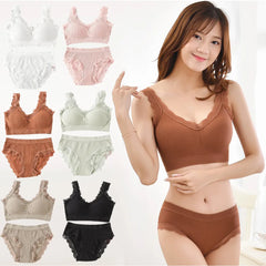 Women Bra Panties Set Without Steel Ring Comfortable Fitness Crop Top Lace