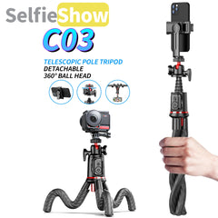 Flexible Octopus Telescopic Pole Tripod with Cell Phone Clip Selfie