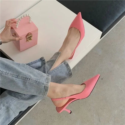 Pointed Toe Women Sandals 2024 New Arrivals Black White Silver Summer Dress Shoes Thin High Heels Elastic Band Ladies