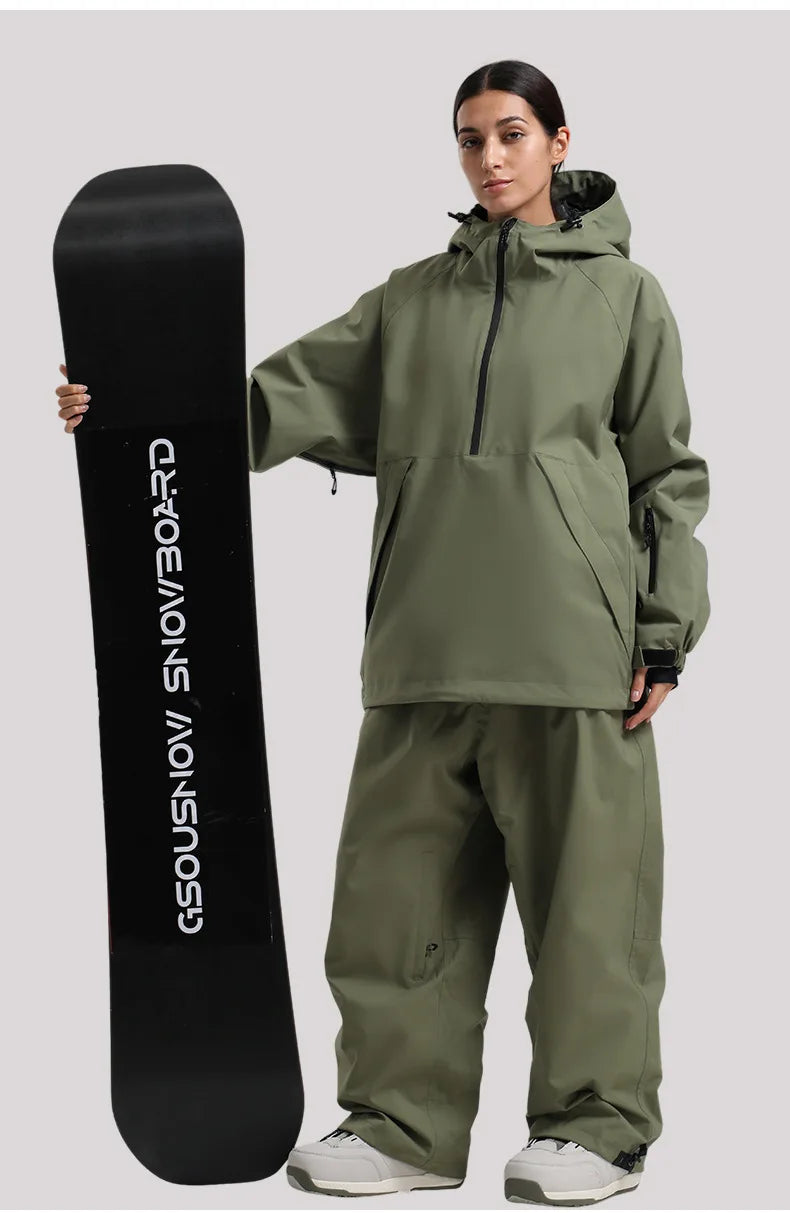 Gsou Snow 2025 Women's & Men's Slim Fit Ski Suit Set - Thermal Insulated Waterproof Snowboard Jacket & Pants for Outdoor Sports