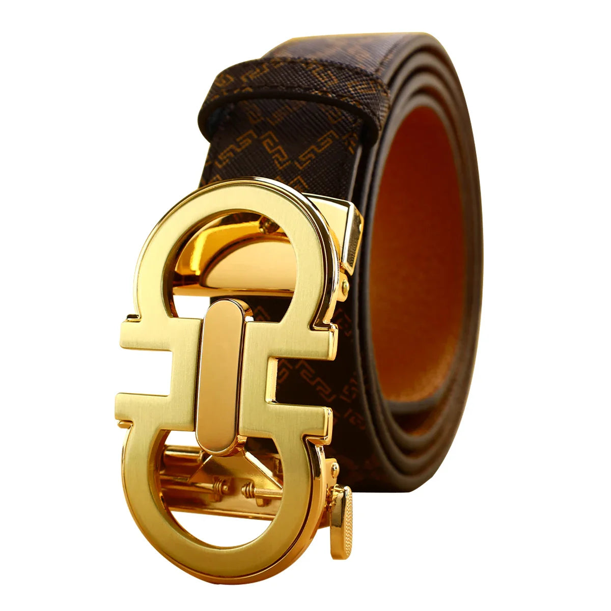 Men's Sleek Automatic Buckle Belt - Genuine FauxwithTextured Square Pattern, Black, Simple & Stylish DesignforCasual Attire