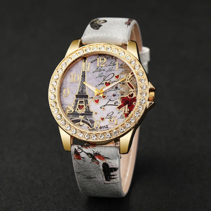 Fashion Rhinestone Women's Watch Arabic Dial Leather Band Quartz Watches（Without Box）