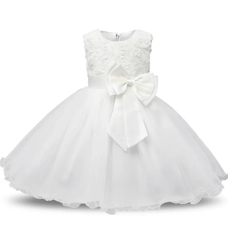 Baby Girls Dress Princess Party Dress  Flower Elegant Wedding Gown Big Bow