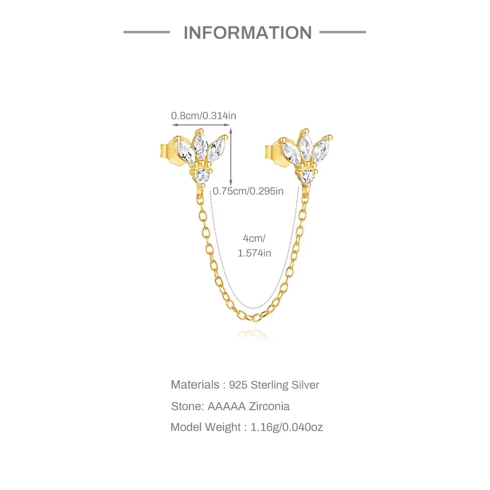 CANNER 1PC 925 Sterling Silver Horse Eye Chain Tassel Zircon Drop Earrings For Women Ins Minimalism Geometric Earrings Gift