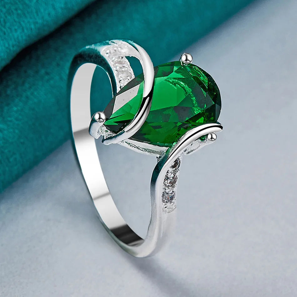 925 Sterling Silver Water Drop Turquoise 7-10# Ring For Women Wedding
