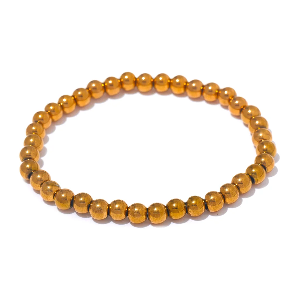 Yhpup 3/4/5/6 MM Stainless Steel Beads Daily Handmade Elastic Bracelet Bangle Waterproof Wrist Wholesale Gold Color Jewelry Men