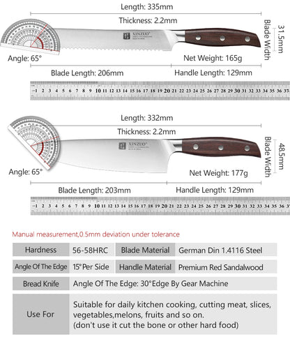 High Carbon Germany 1.4116 Stainless Steel 5PCS Kitchen Knife Set