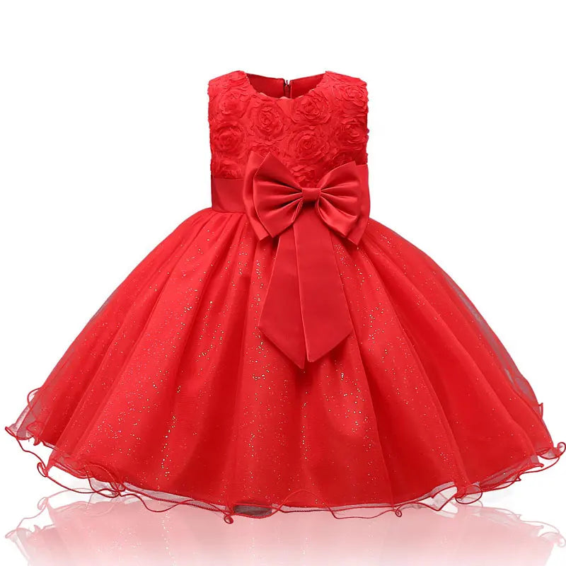 Baby Girls Dress Princess Party Dress  Flower Elegant Wedding Gown Big Bow