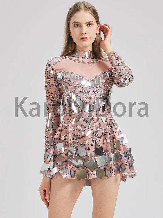 Bestselling Mirror Party Evening Dress Women Long Sleeve Stretch Mini Dress