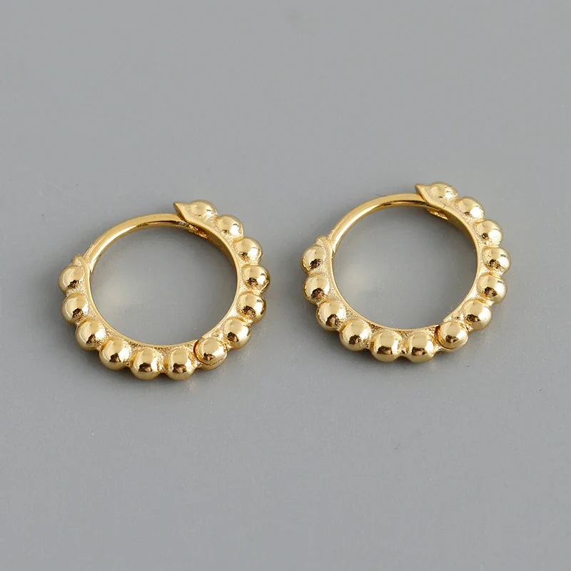 WANTME 925 Sterling Silver Simple Fashion Glossy Beads Gold Huggies Hoop Earrings for Women Gothic Piercing Jewelry Accessories