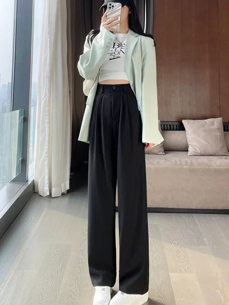 High Waist  Suit Pants Women Straight Black Korean Office Ladies Trousers Fashion