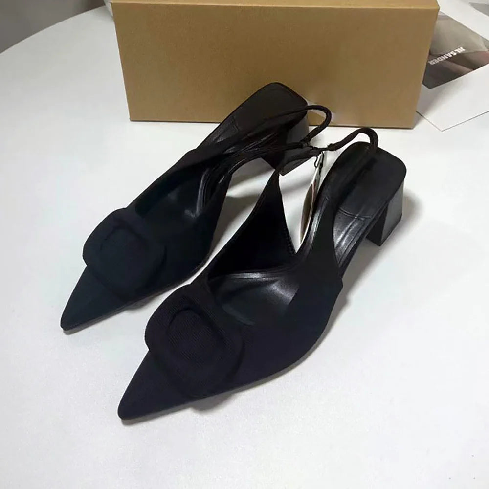TRAF Square Ring Slingbacks Women Shoes 2024 Pointed Toe Square High Heels For Women Classics Concise Office Lady Sandals Mules