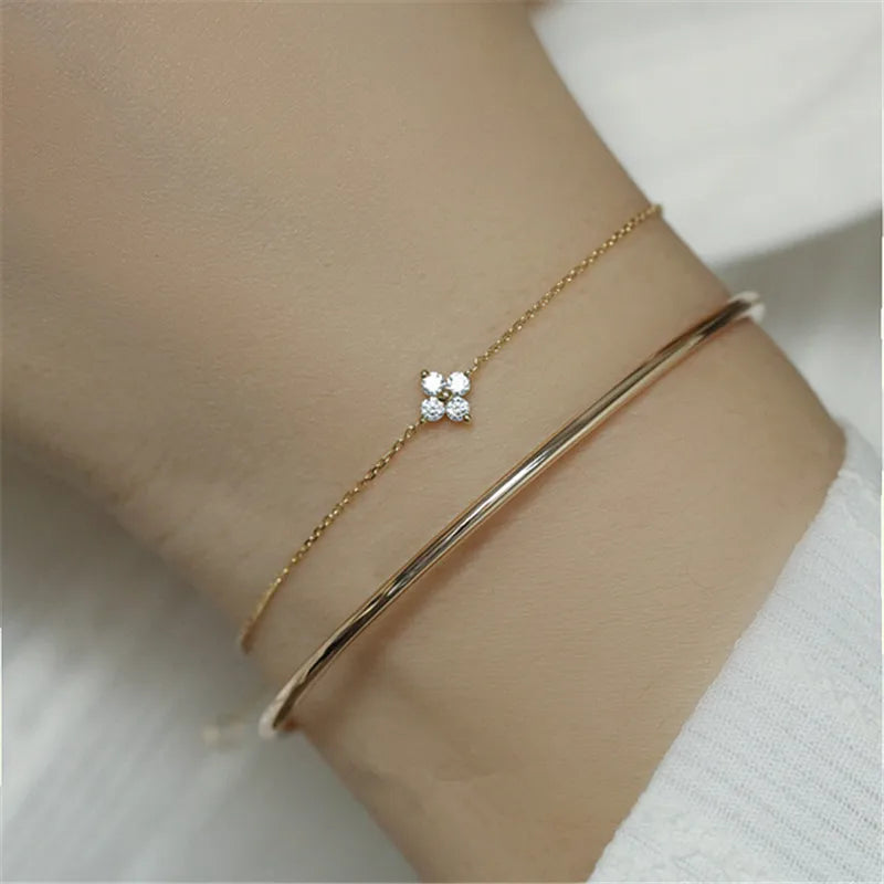 CANNER Real S925 Sterling Silver Mini Zircon Flower Pendant Bracelet Chain for Women's Fine Jewelry Gifts Gold Bracelets Bangles