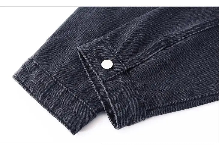 High Street Washed Denim Jackets Hip Hop Loose Zipper Metal Design Jean Jackets