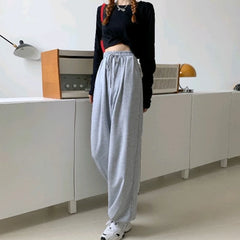 Women Casual Solid Color Baggy Loose Cinched Bottom Sweatpants Drawstring