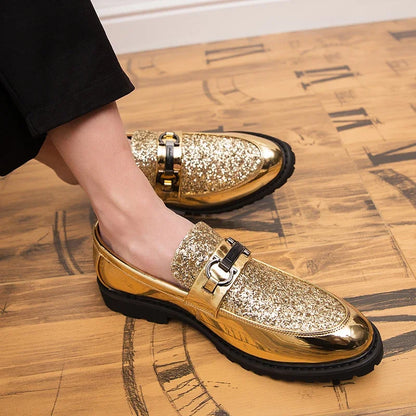 Shoes Male Flats Loafers Black Patent Leather black gold Loafers Handmade Tassel Men Formal club Wedding party Shoes men