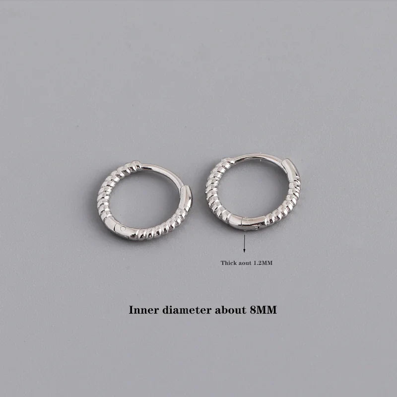 WANTME 925 Sterling Silver Fashion Piercing Charm Twist Huggies Hoop Earrings for Women Rock Gothic Unisex Jewelry Ear Buckles