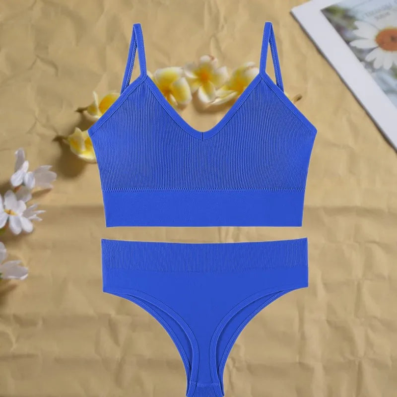 Women's Seamless  Underwear Set Bra And Thongs Lingerie Low Waist Panties