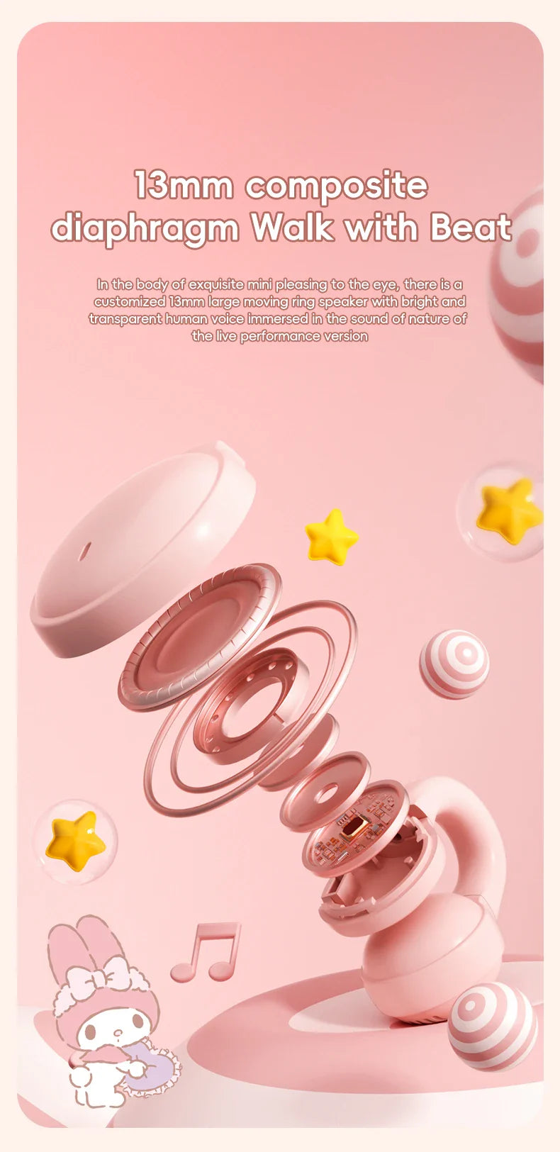 X53 Wireless Headphones Bluetooth Headset Smart Digital Display Volume Adjustment Cute Cartoon Ear Clip Wearing Comfortable