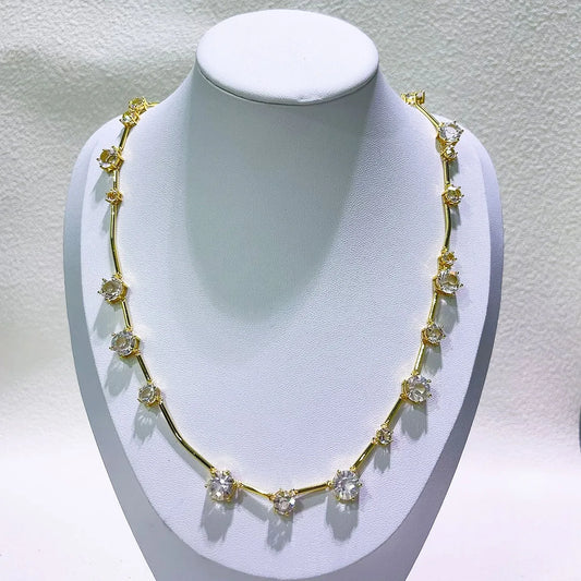 High Quality Charms Gift Fine Jewelry Sets Original Luxury Shiny Gold Silver Crystal Necklace Bracelet Large Hoop Earrings Women