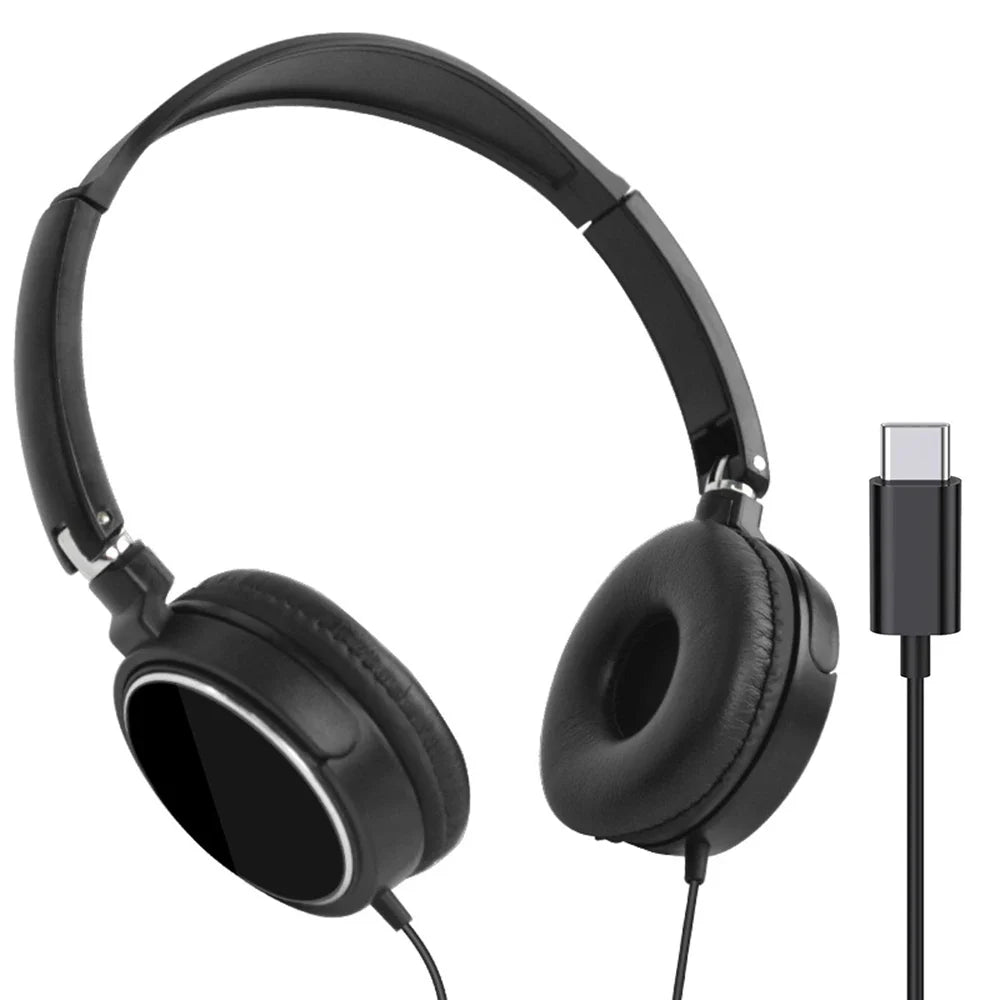 3.5mm/Type-C Wired Headphones Foldable Adjustable Headset Bass Stereo Earphones For Pc Mp3 Mobile Headphones With Noise Cancel