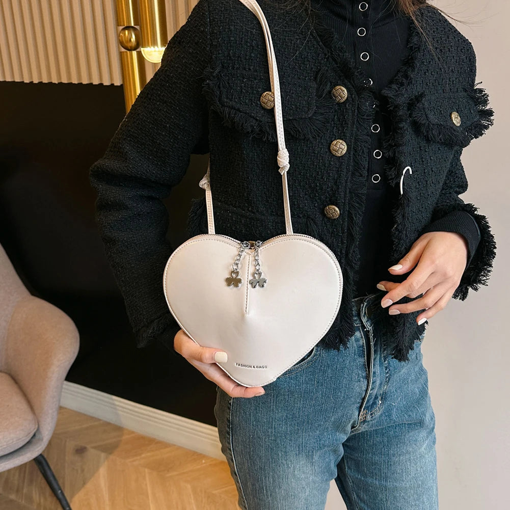 Peach Heart Shape Crossbody Bag Small Shoulder Bag Ladies PU Fashion