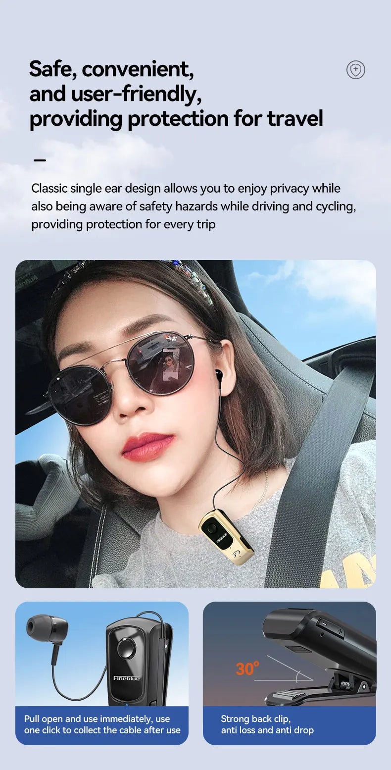 Fineblue F920 Mini Wireless Earphone Retractable Portable Bluetooth Headset Calls Remind Vibration Sport Run Gamer Headphone